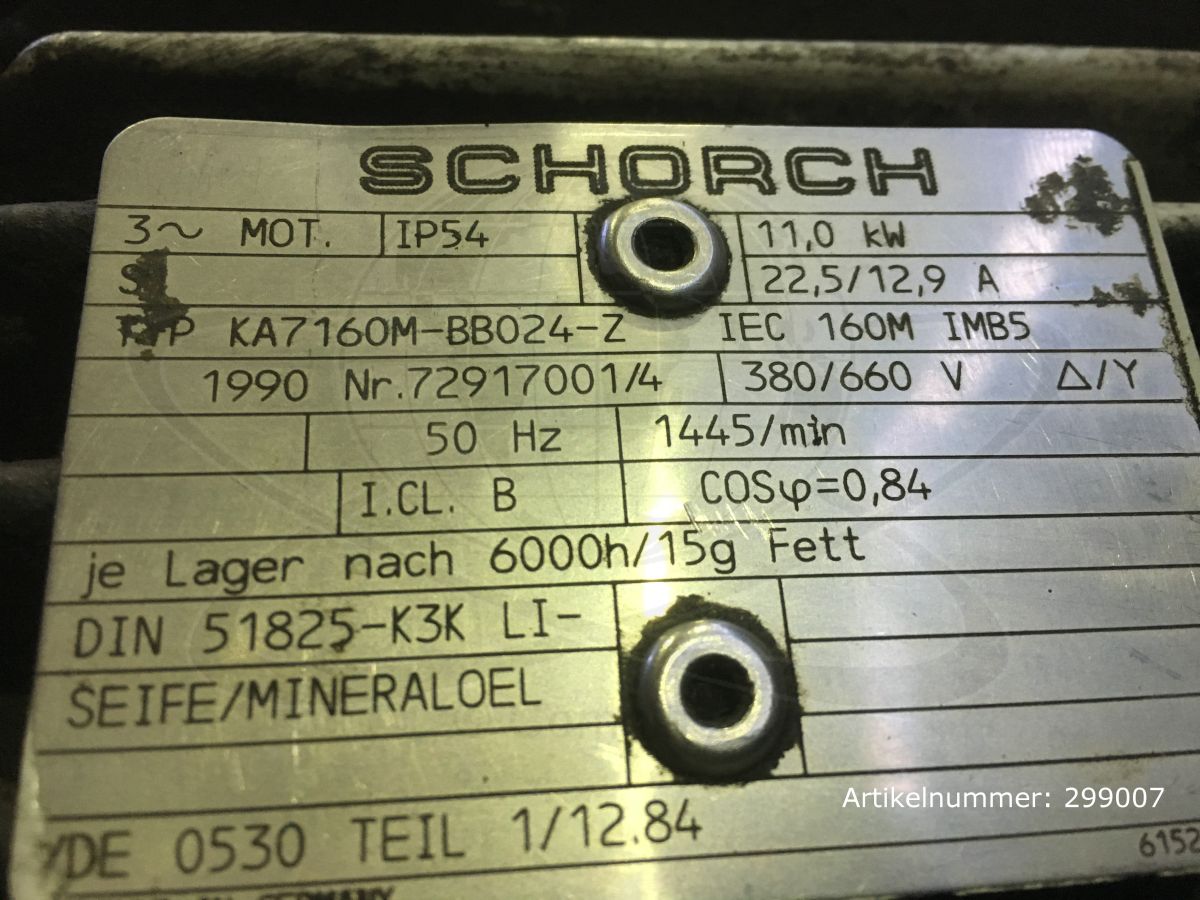 Schorch Drehstrommotor 11 kW, B5 160 (M) / KA7160M-BB024-Z